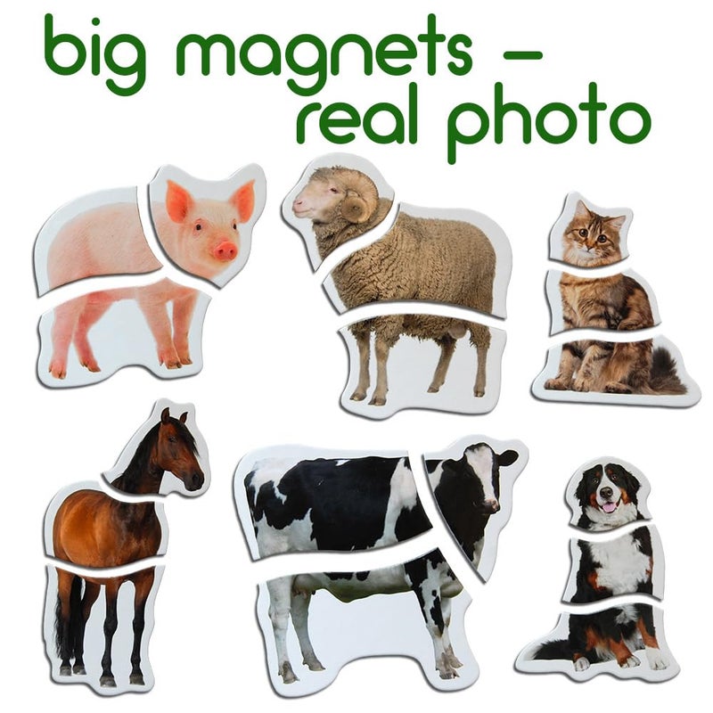 magdum Farm Magnetic Puzzles for Kids â€“ 6 Big Magnetic Animals for Baby - Realistic Toddler Magnet for Refrigerator - Travel Games â€“ Real Farm Magnets for Fridge - Learning Toy Set - Baby Educational Gift - Image 3